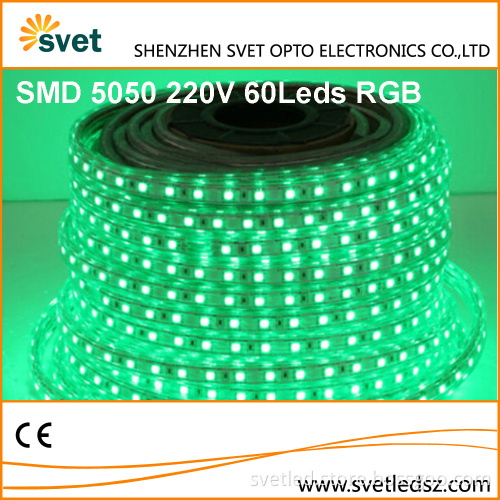 AC 220V SMD 5050 Led Strip RGB 8mm Wide Angle 60 Leds/M Single Core Aluminum Wire